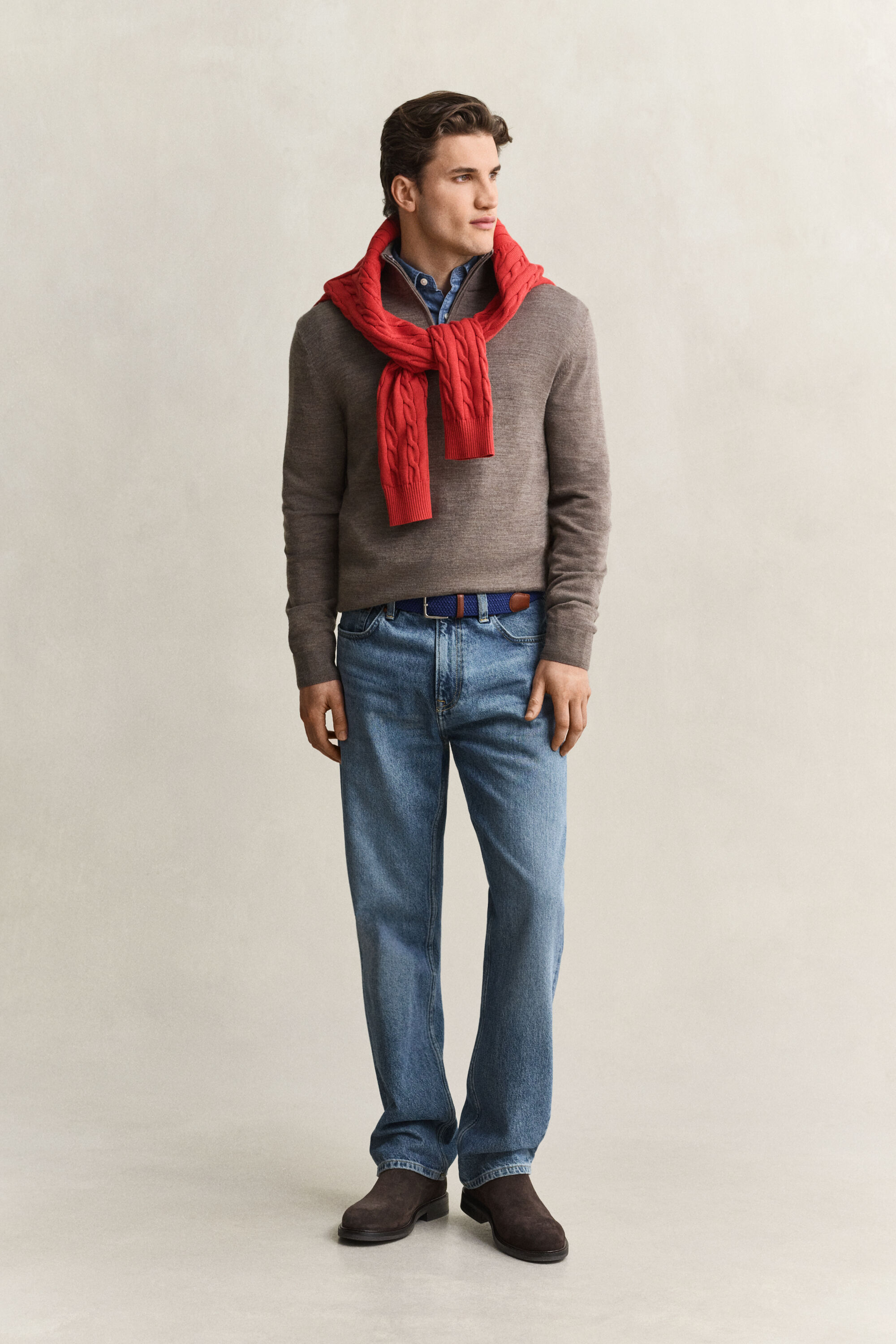 Maglia in lana merino a coste con zip corta