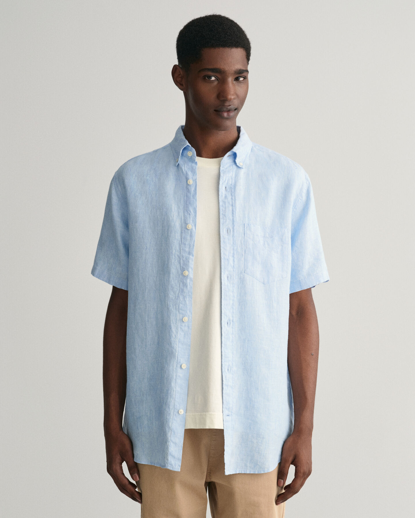 Camicia di lino maniche corte regular fit