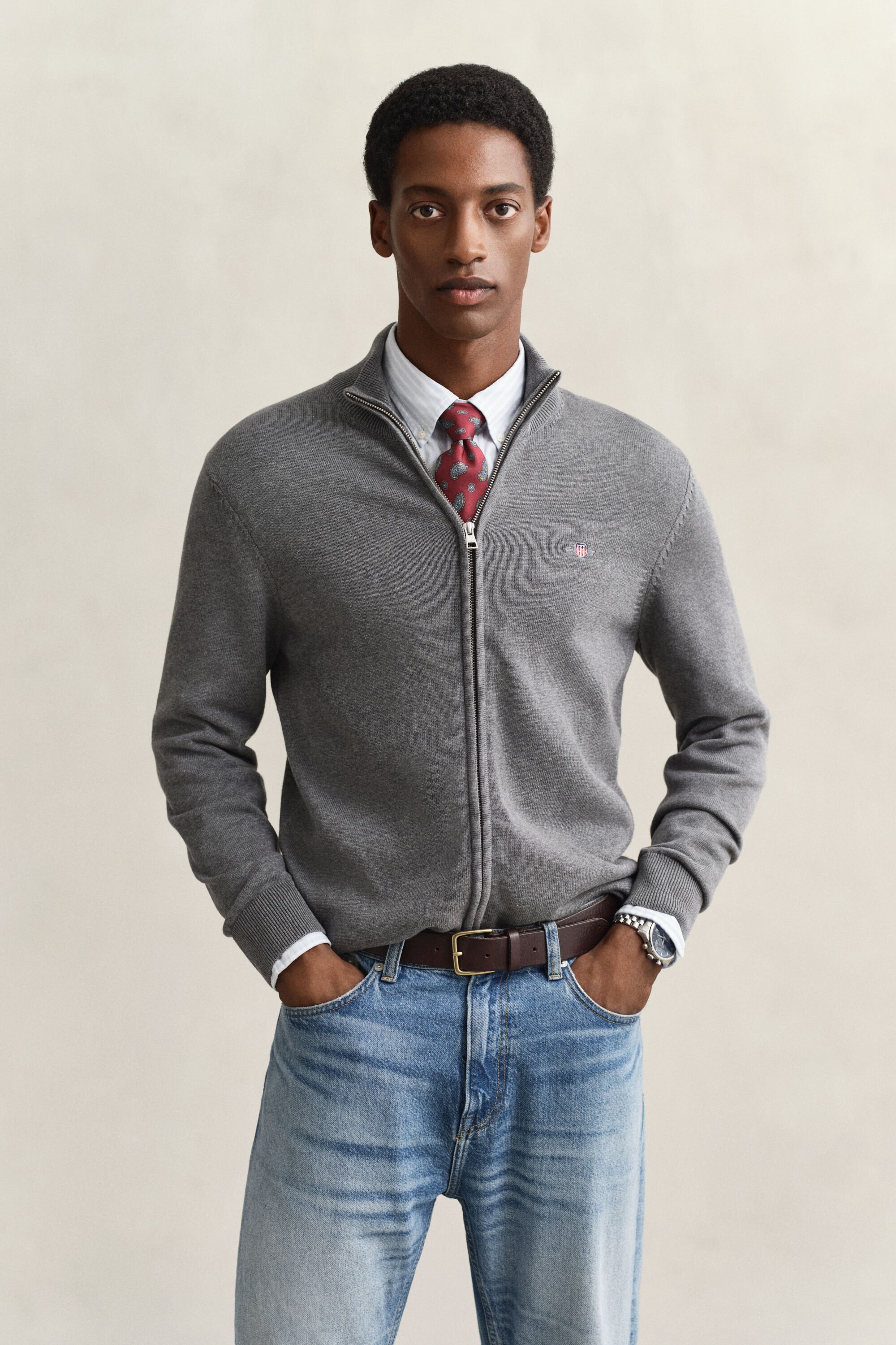 Cardigan in cotone casual con zip