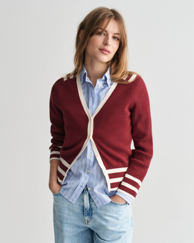 Cardigan con scollo a V con dettagli a contrasto