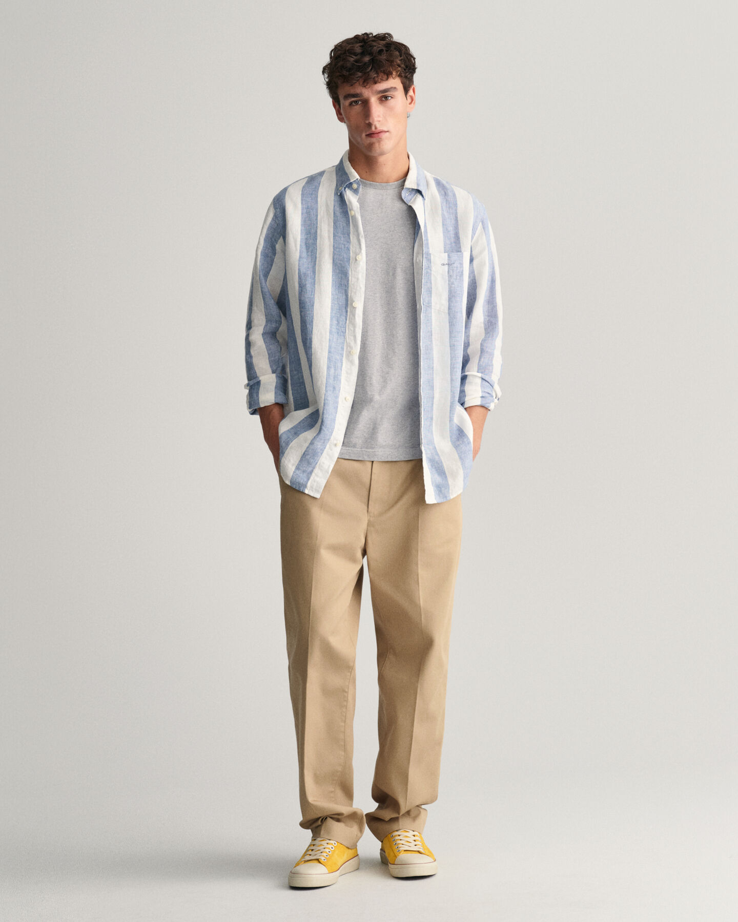 Camicia di lino a righe vivaci regular fit