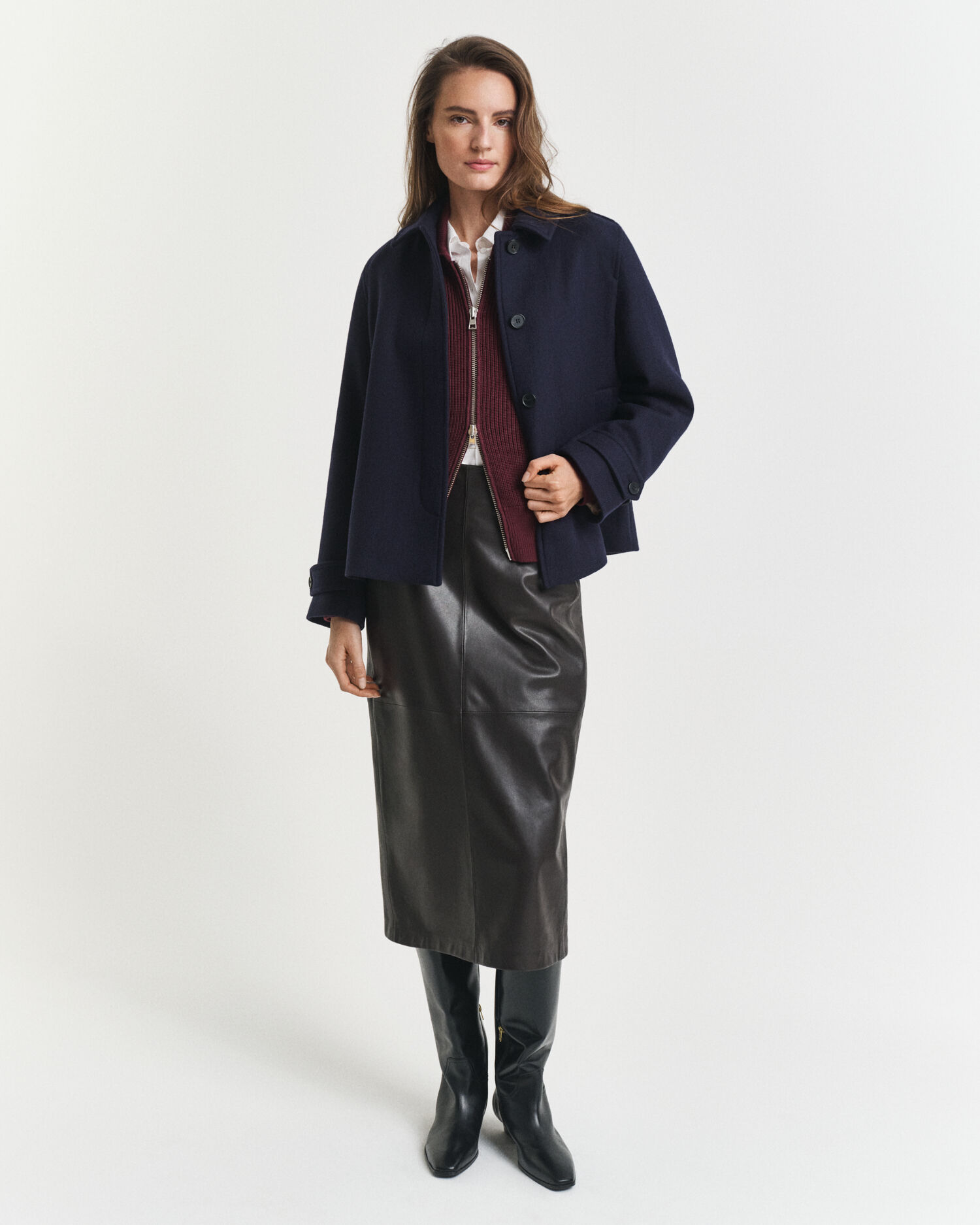 Gonna midi longuette in pelle