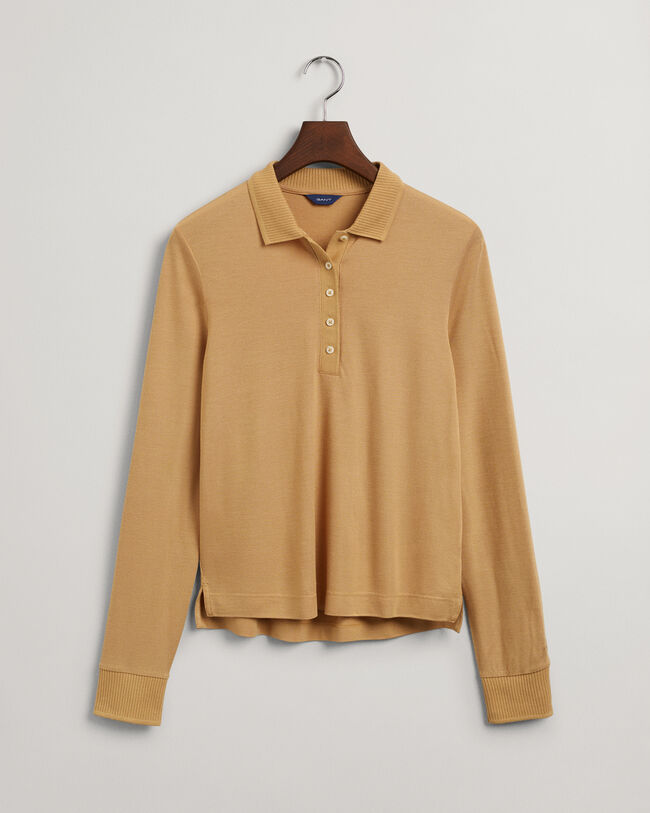 Polo Detail Collar in piqu&eacute; a maniche lunghe