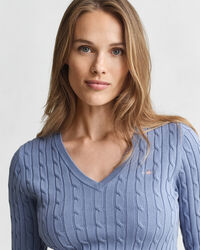 Maglia con scollo a V in cotone elasticizzato a trecce