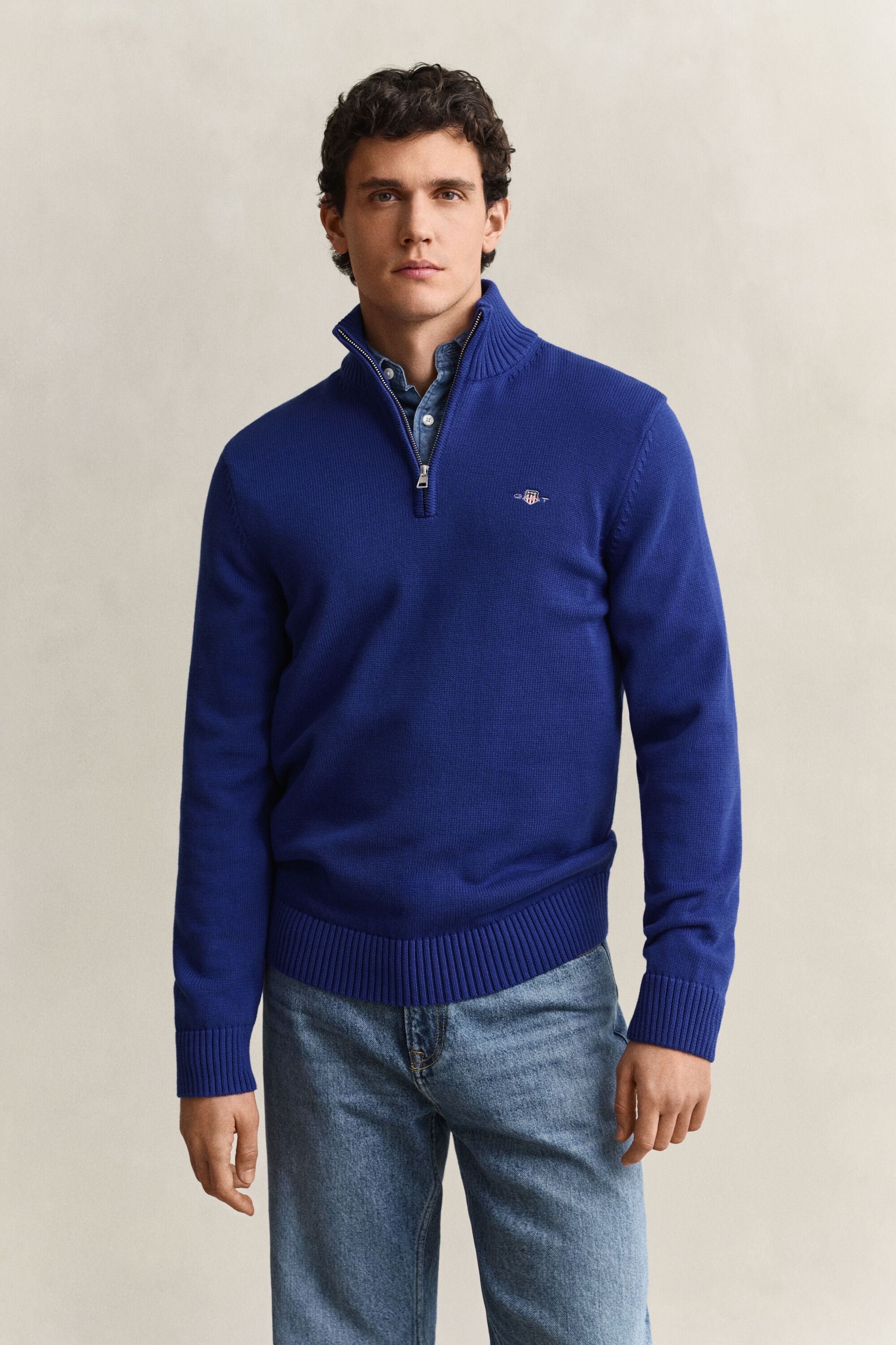 Maglia in cotone casual con zip corta