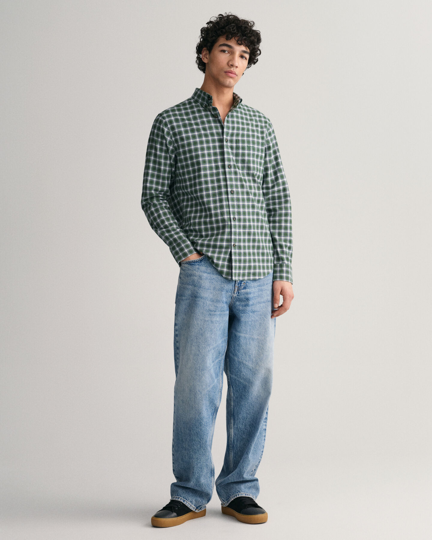 Camicia in flanella con motivo micro scozzese regular fit