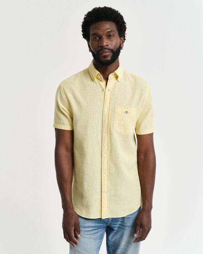 Camicia a maniche corte in misto cotone-lino regular fit