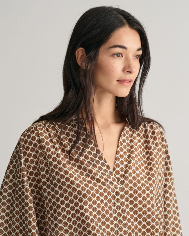 Blusa in seta-cotone con stampa Monogram