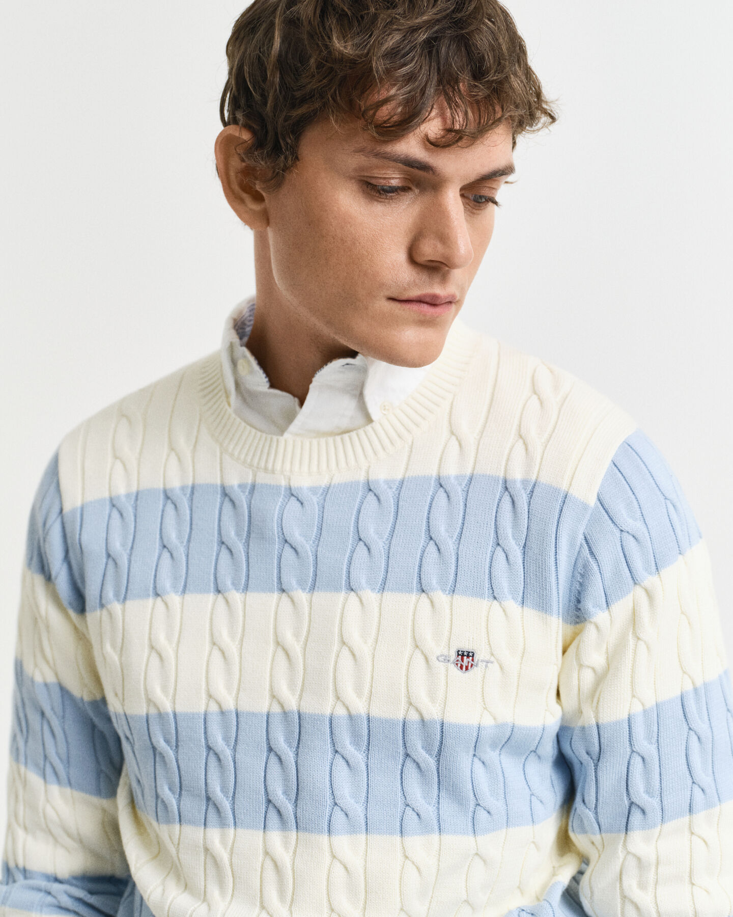 Maglia girocollo in cotone a trecce a righe