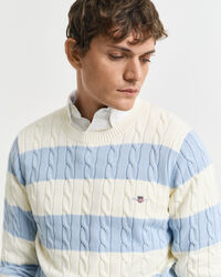 Maglia girocollo in cotone a trecce a righe