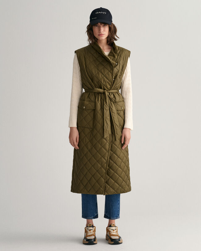 Piumino smanicato trapuntato lungo