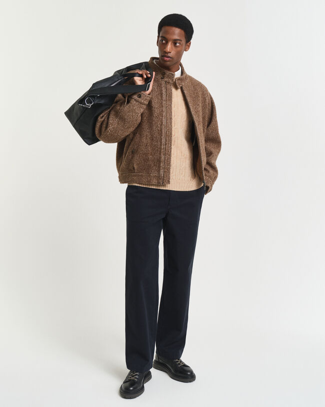 Maglia girocollo a trecce in lana d’agnello