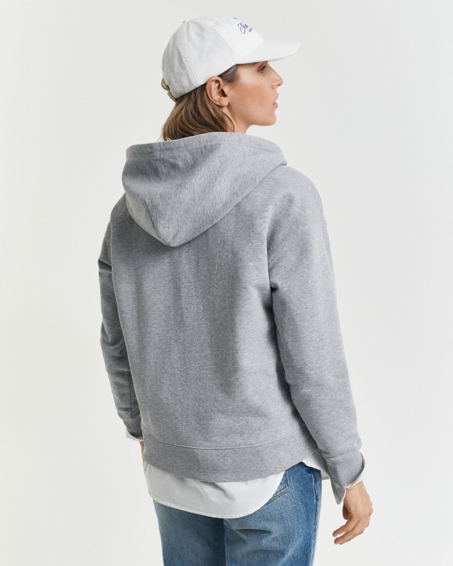 Felpa con zip corta e cappuccio con ancora ricamata e zip corta