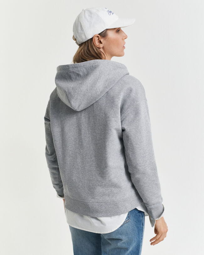 Felpa con zip corta e cappuccio con ancora ricamata e zip corta