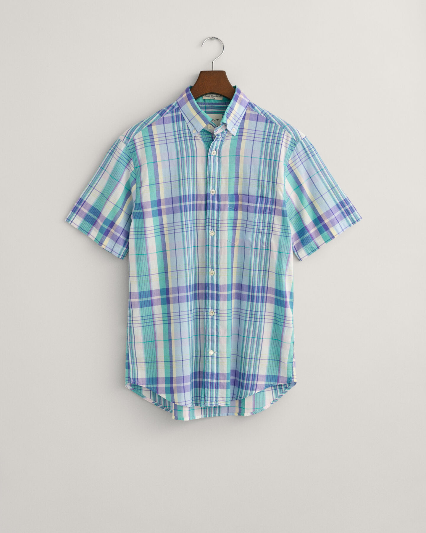 Camicia di lino colorata madras a maniche corte regular fit