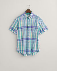 Camicia di lino colorata madras a maniche corte regular fit