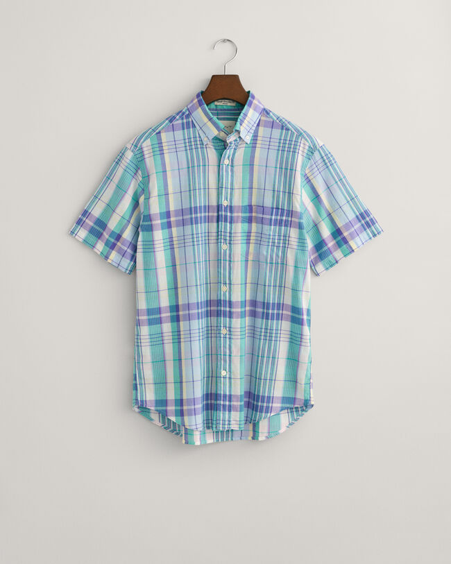 Camicia di lino colorata madras a maniche corte regular fit