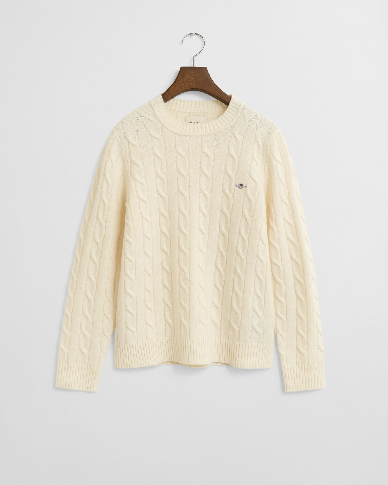 Maglia girocollo a trecce in lana d’agnello