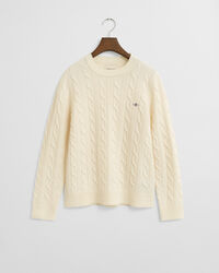 Maglia girocollo a trecce in lana d’agnello