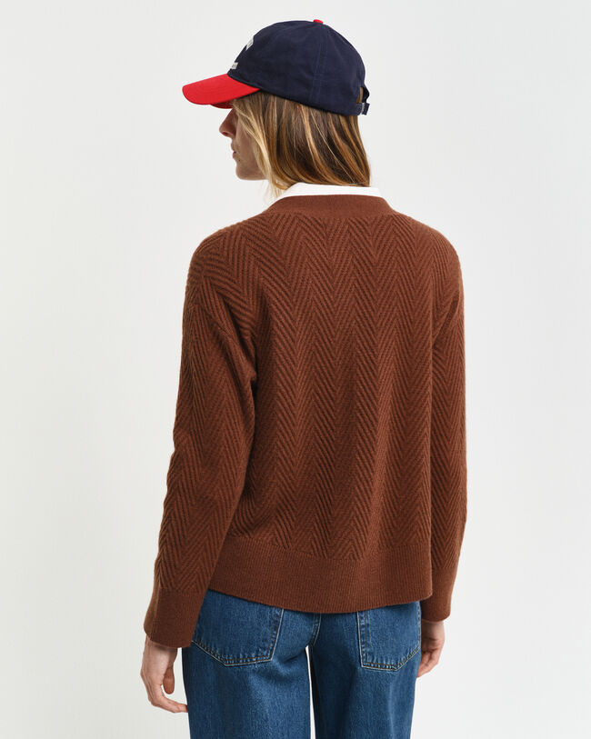 Cardigan con scollo a V e motivo a spina di pesce