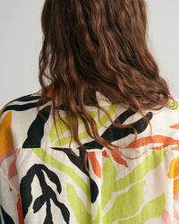 Caftano in lino a maniche corte Palm Print