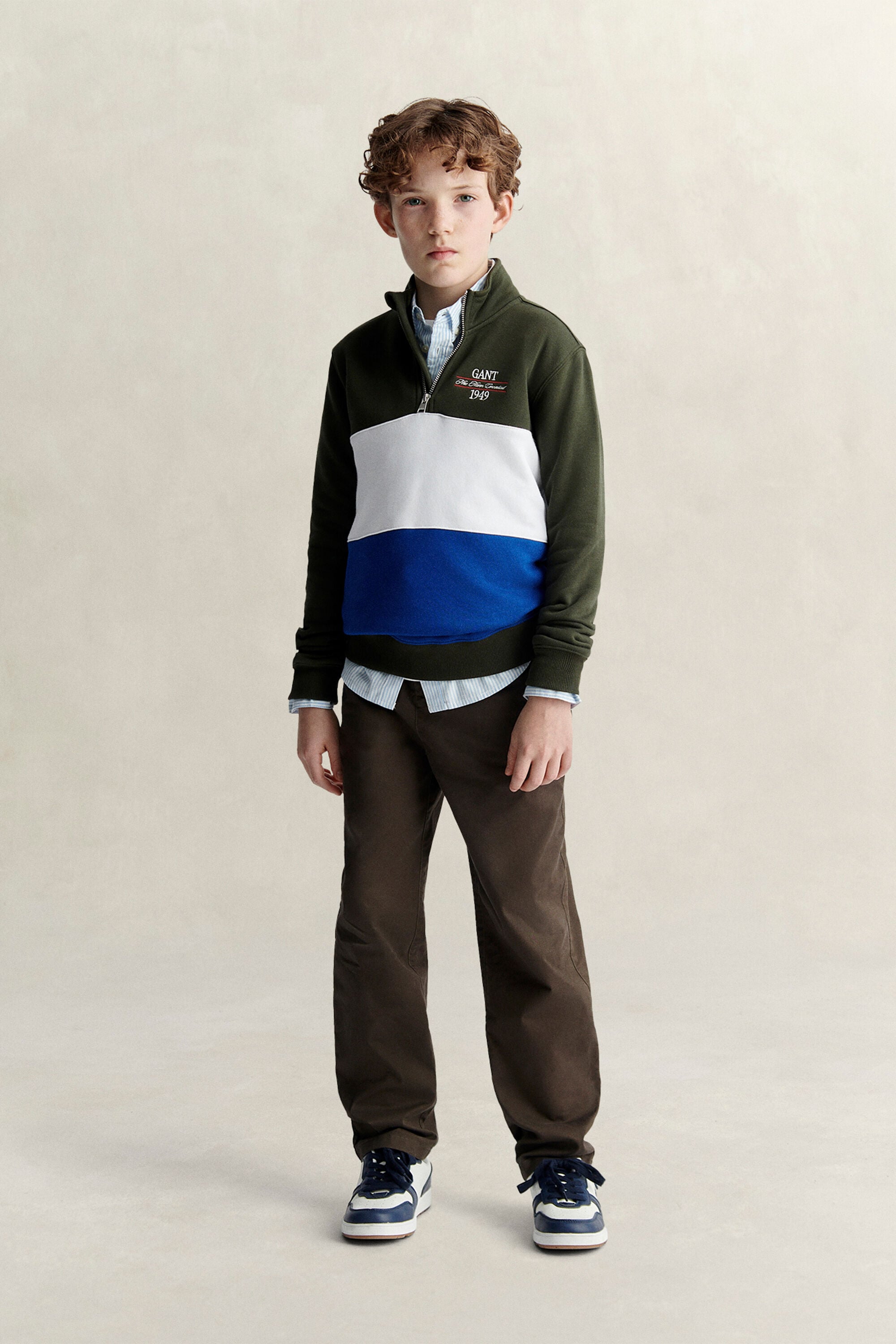 Felpa a blocchi di colore con zip corta Teen Boys