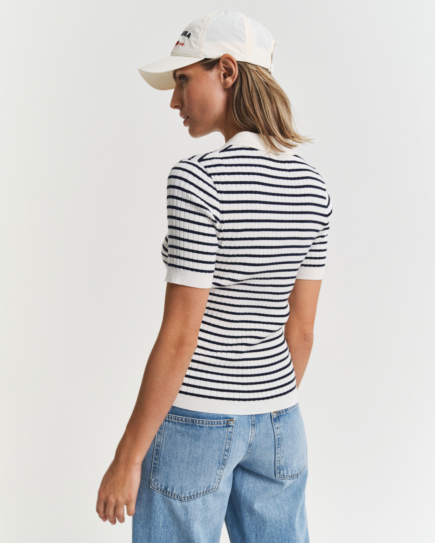 Rugger maniche corte a righe in maglia a coste