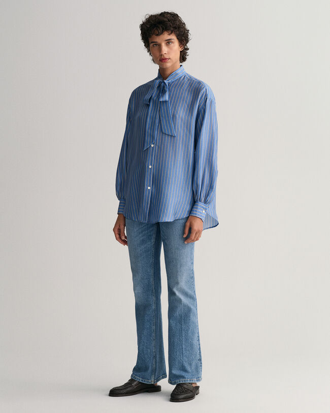 Blusa a righe in seta con fiocco