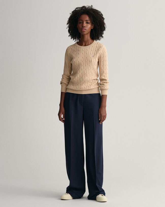 Maglia girocollo in cotone elasticizzato a trecce