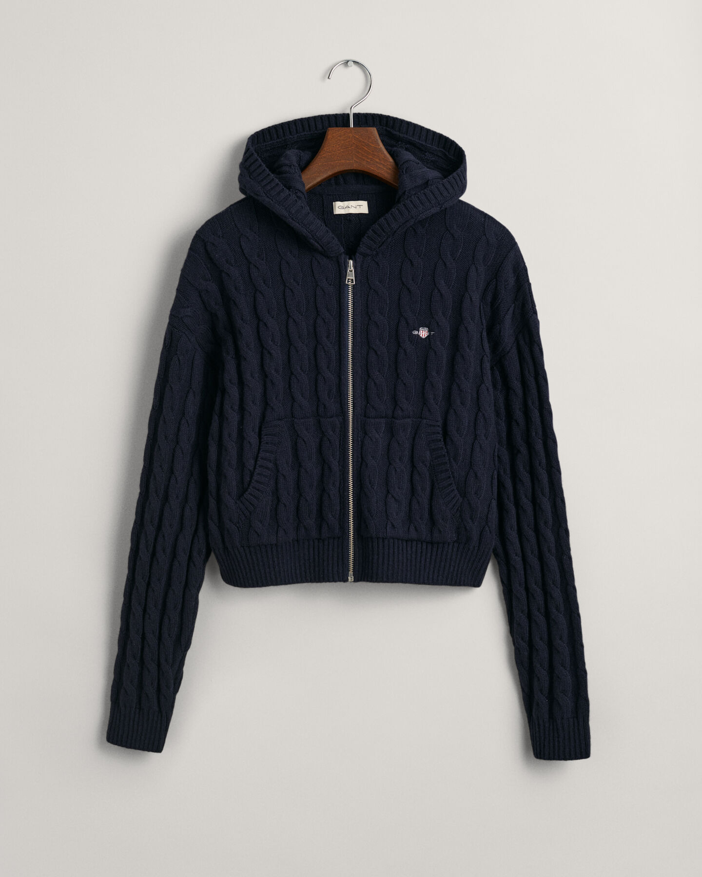 Felpa corta con cappuccio e zip in maglia a trecce Shield Teen Girls