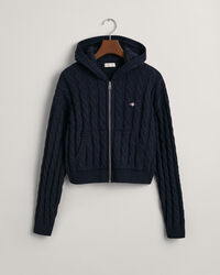 Felpa corta con cappuccio e zip in maglia a trecce Shield Teen Girls