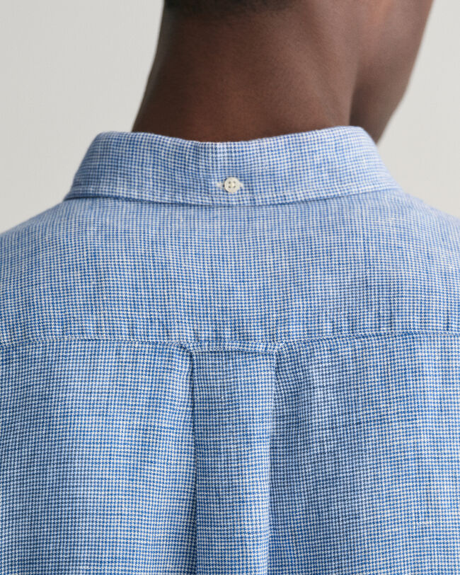 Camicia di lino maniche corte pied de poule regular fit