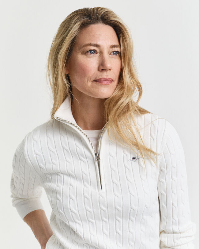 Maglia con zip corta in cotone elasticizzato a trecce