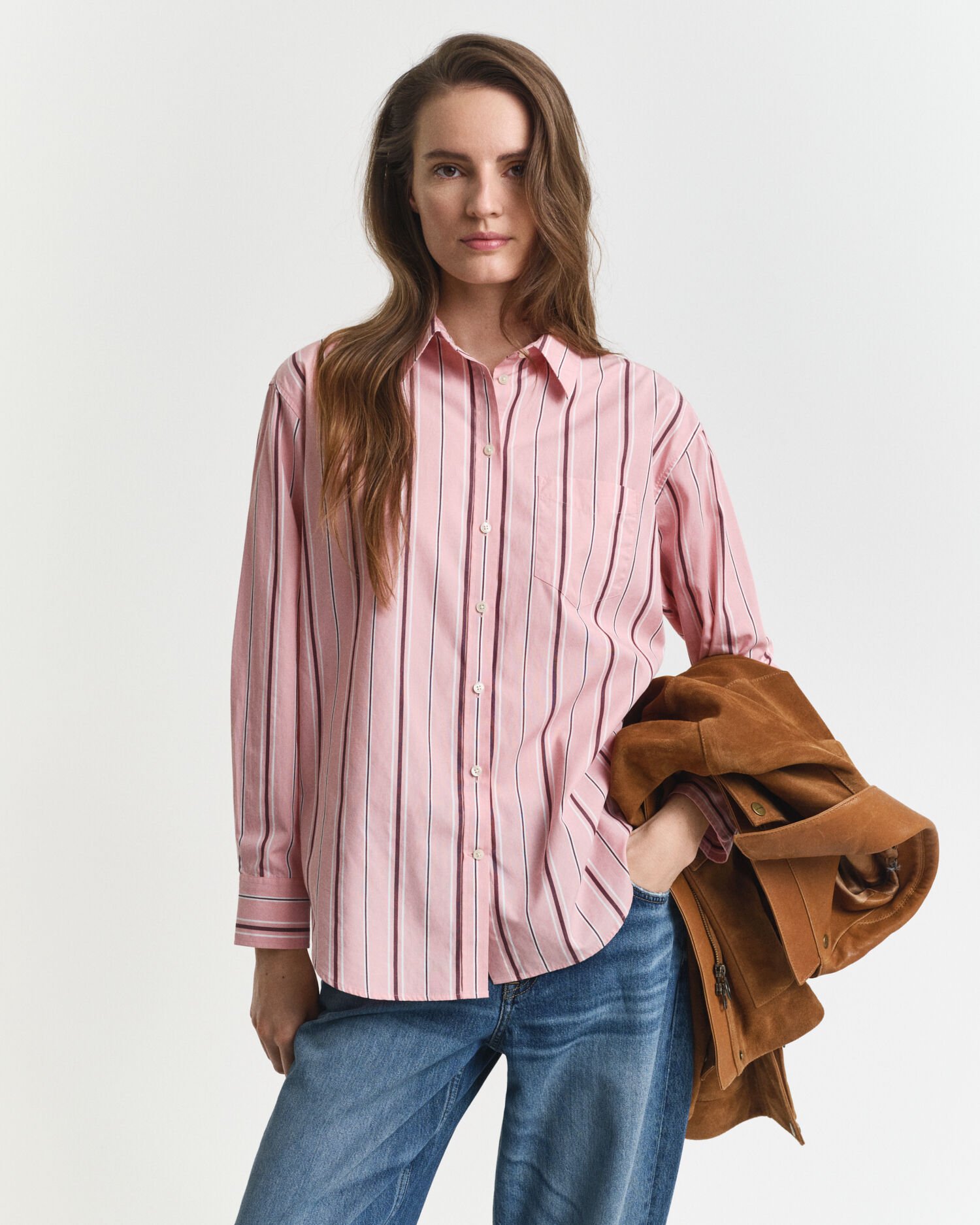 Camicia classica in popeline a righe relaxed fit