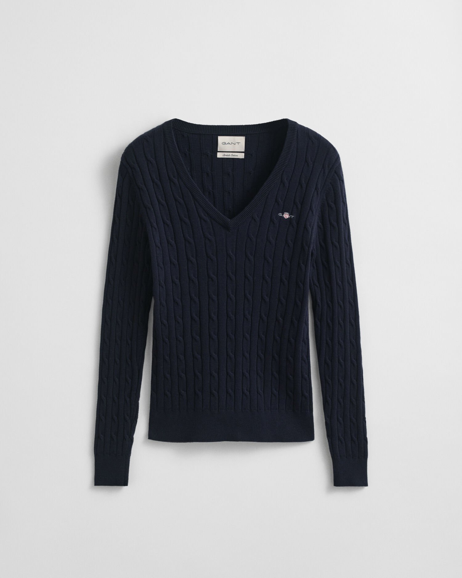 Maglia con scollo a V in cotone elasticizzato a trecce