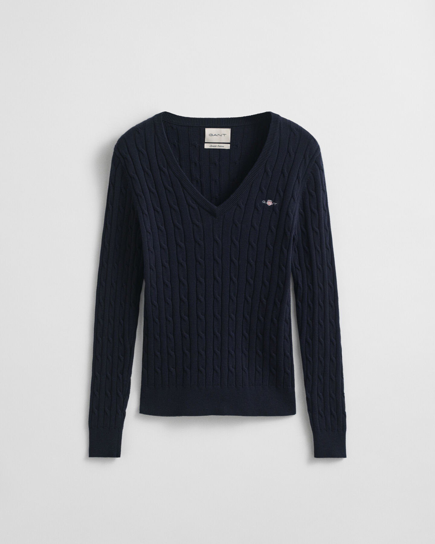 Maglia con scollo a V in cotone elasticizzato a trecce