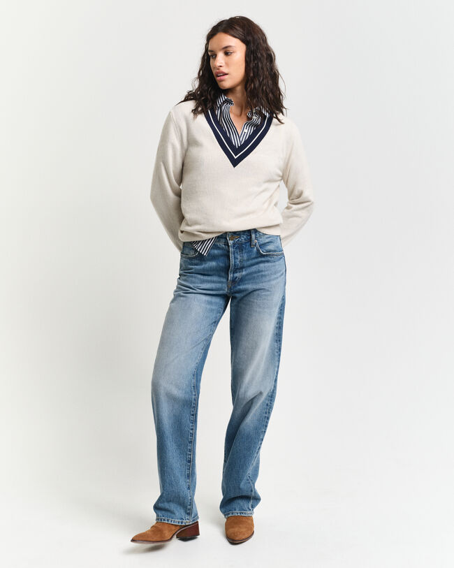 Maglia con scollo a V a contrasto