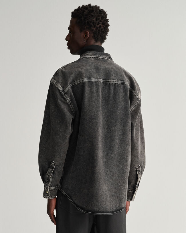 Camicia di jeans d&eacute;lav&eacute; pesante oversize