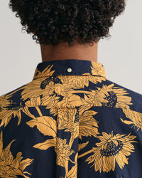 Camicia in lino-cotone con stampa di girasoli regular fit