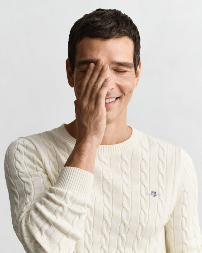 Maglia girocollo in cotone a trecce