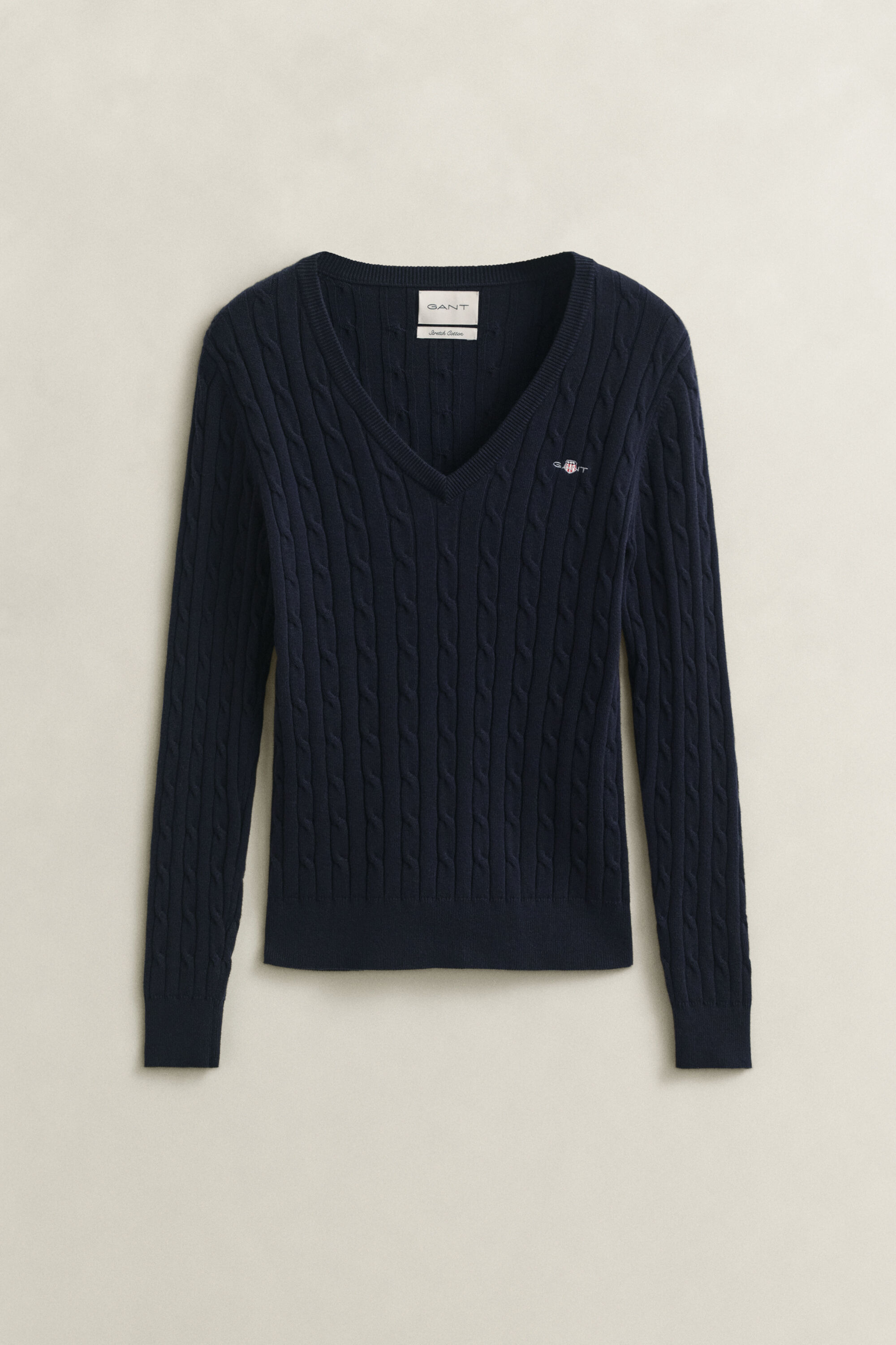 Maglia con scollo a V in cotone elasticizzato a trecce