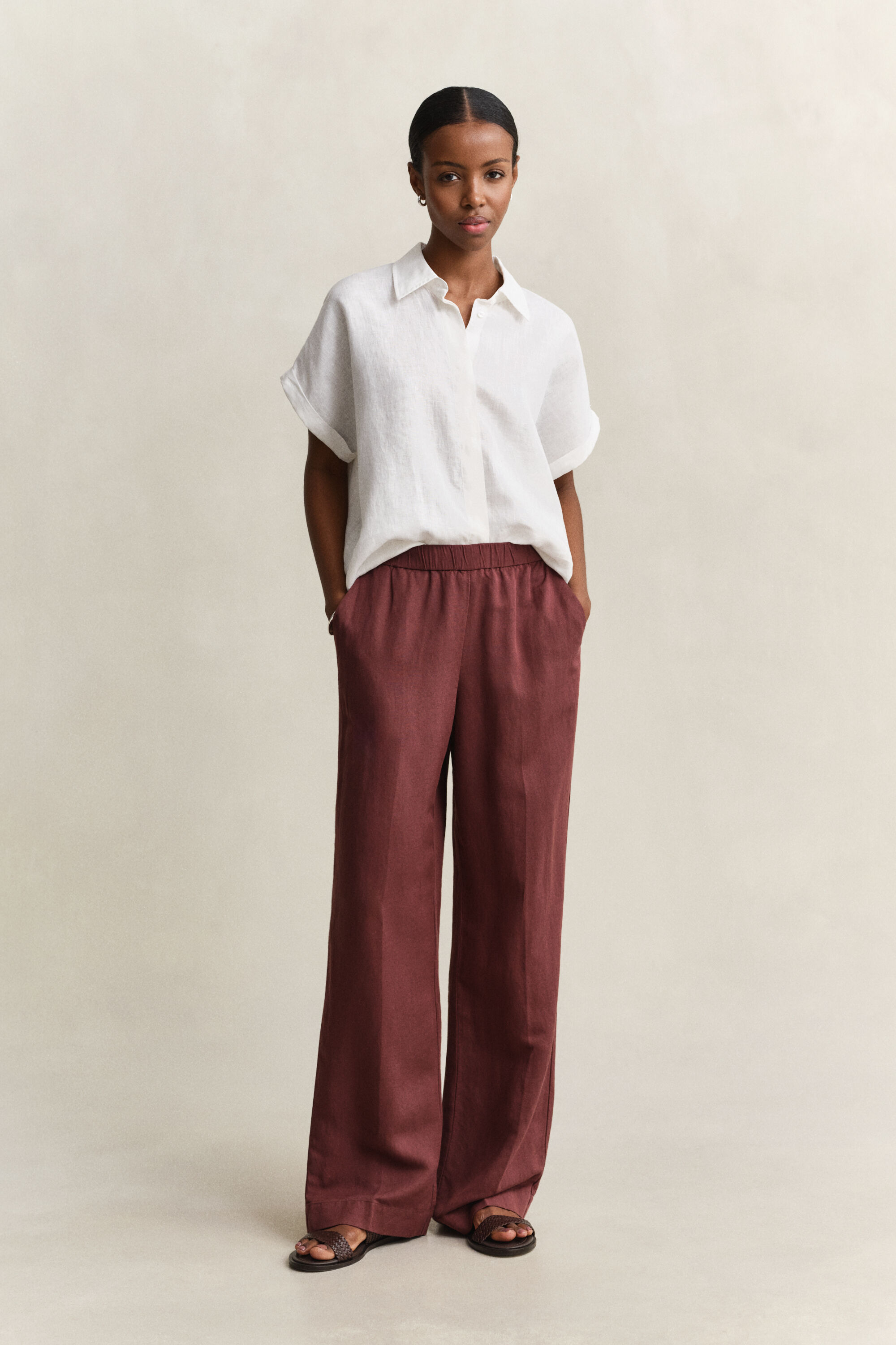 Camicia in lino con maniche a sbuffo