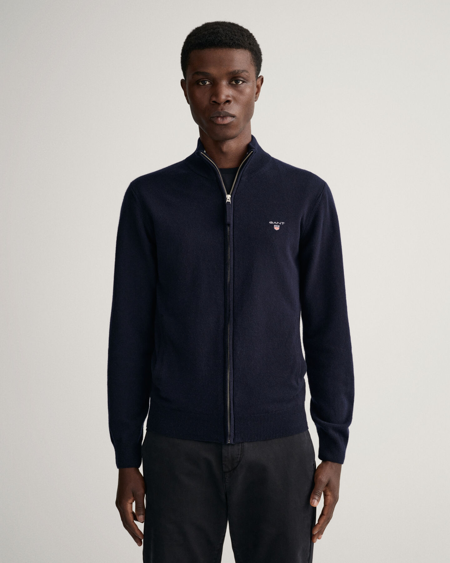 Cardigan con zip in lana d’agnello extrafine