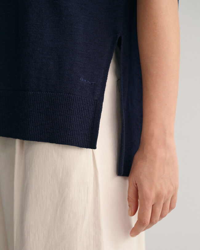 Smanicato con scollo a V in misto lino