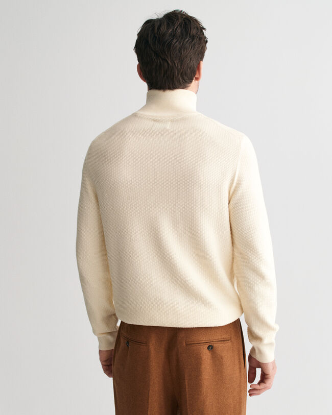 Maglia in cotone con micro rilievo e zip corta