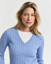 Maglia con scollo a V in cotone elasticizzato a trecce