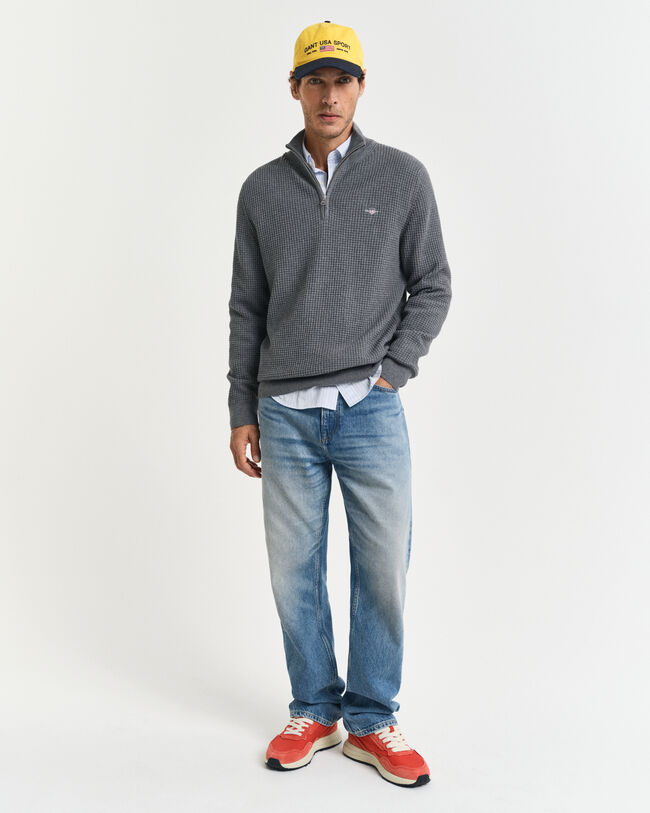 Maglia in cotone testurizzato con zip corta