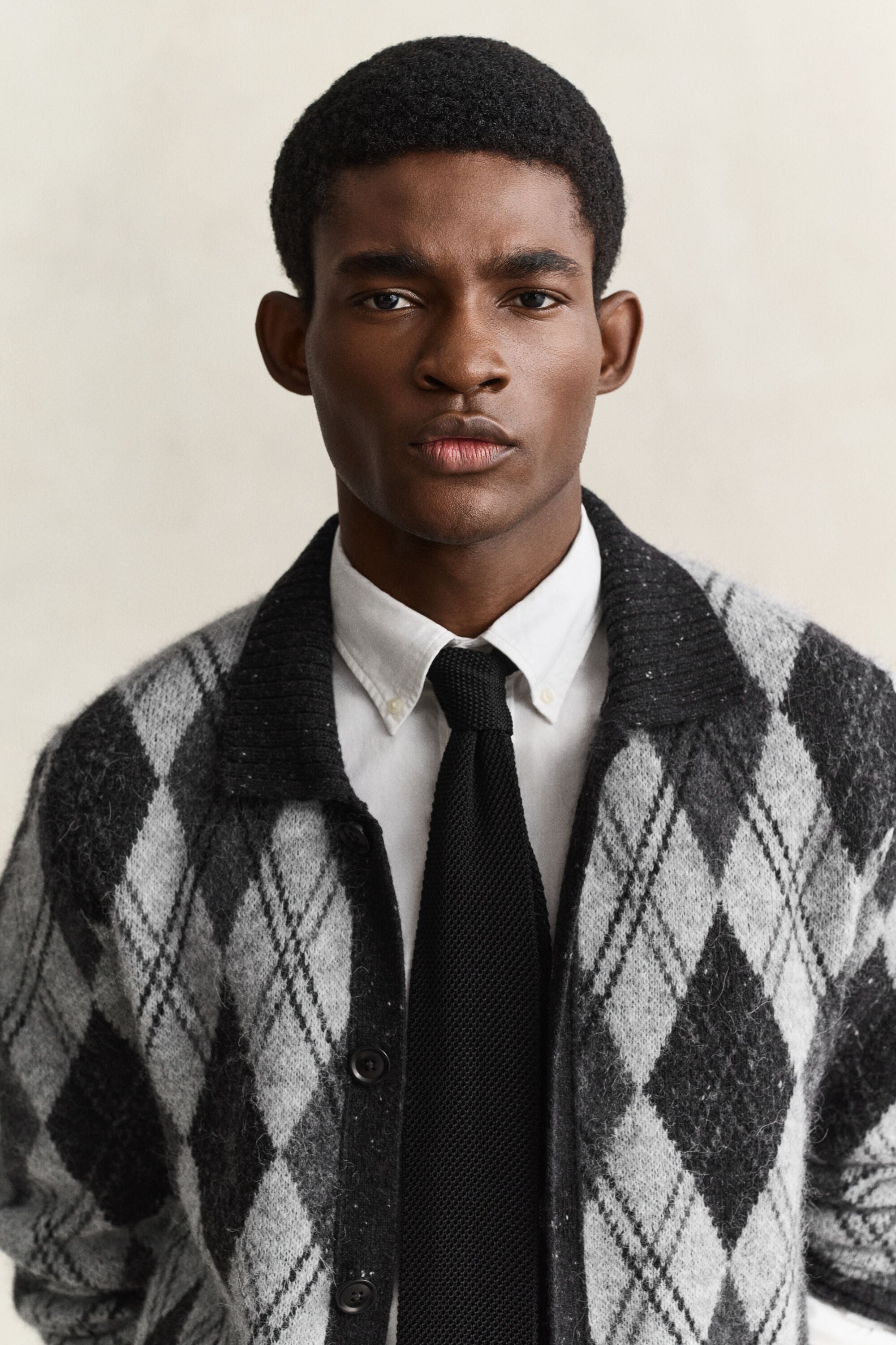 Cardigan stile polo a rombi in misto lana d'alpaca