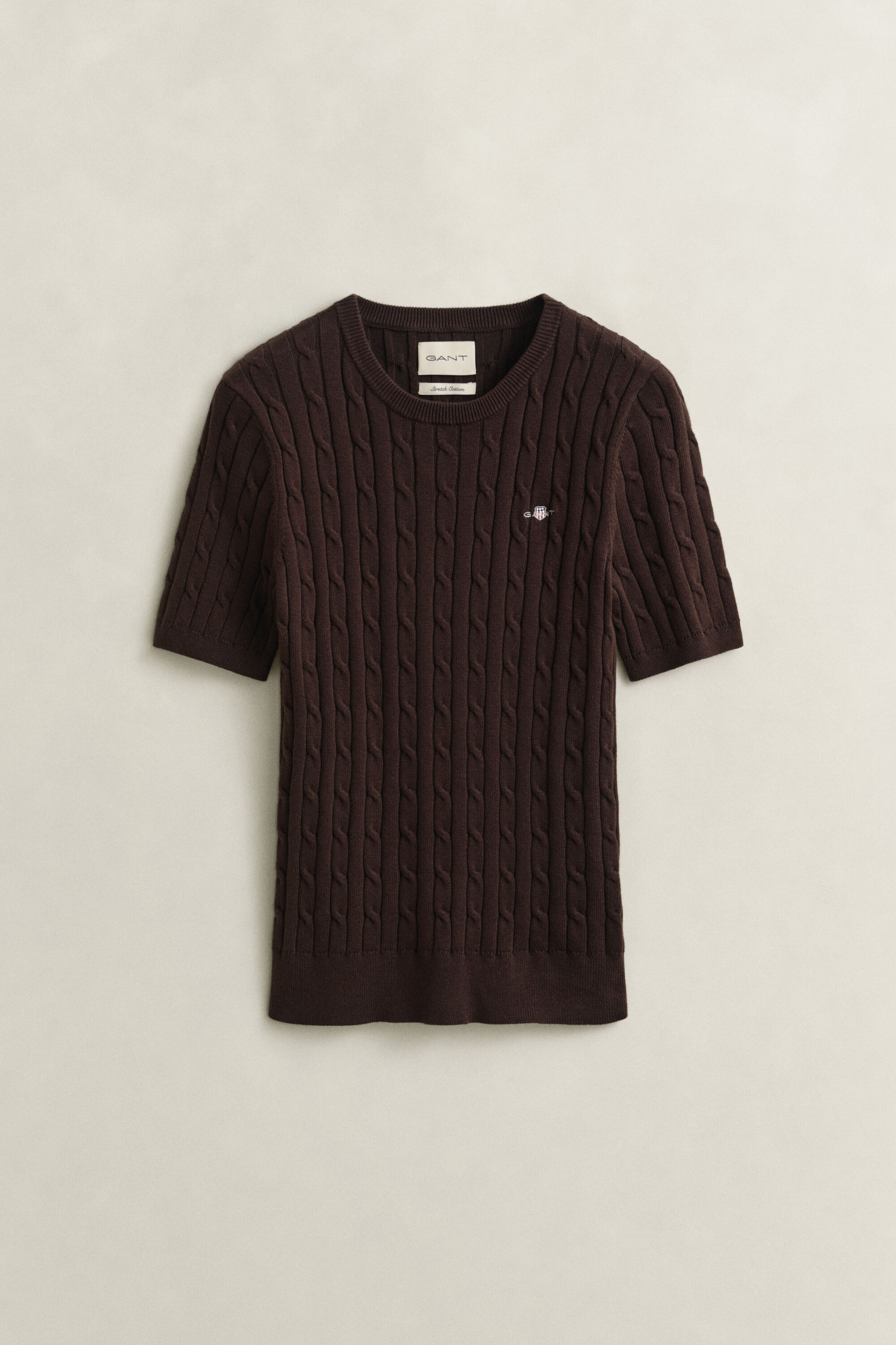 Maglia a trecce maniche corte in cotone elasticizzato