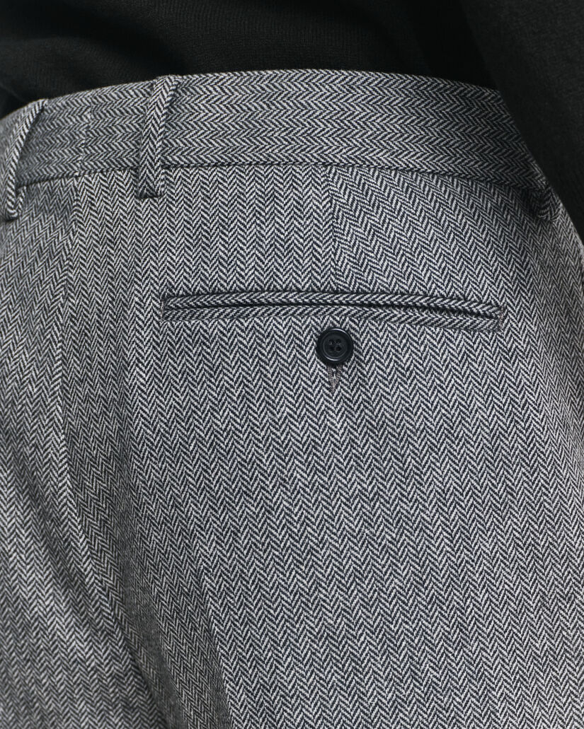 Pantaloni da abito con motivo a spina di pesce in flanella slim fit